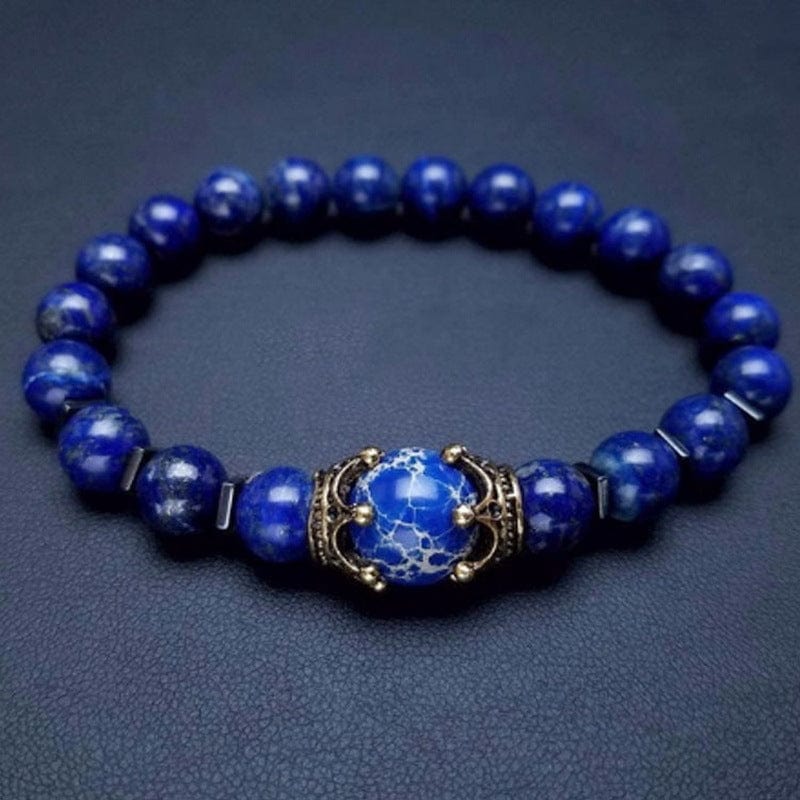 Elysmode Bracelet Lapis lazuli Fashion Alloy Crown Tiger Eye Bead Elastic Bracelet