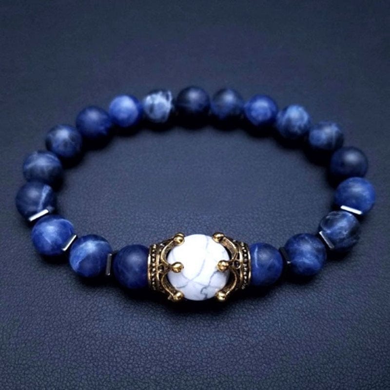 Elysmode Bracelet Blue Fashion Alloy Crown Tiger Eye Bead Elastic Bracelet
