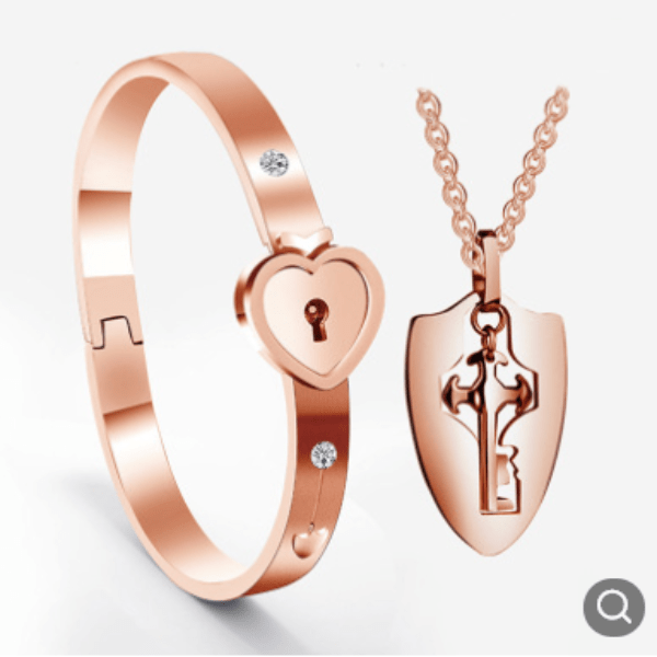 Elysmode Bracelet Shield Rose Gold Love Lock Set