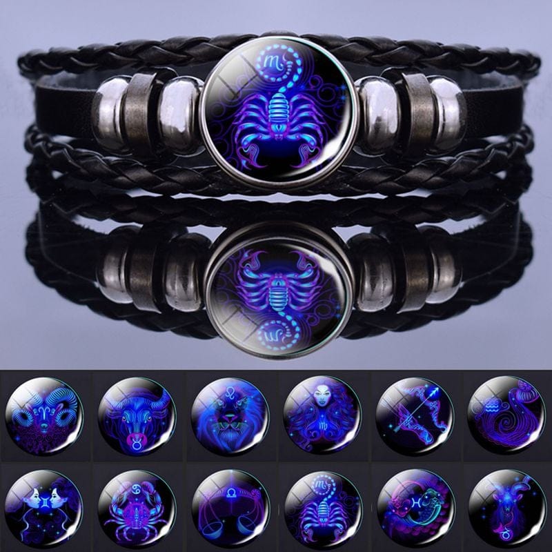 ElysMode Bracelet Luminous 12 Constellation Bracelet Black Leather
