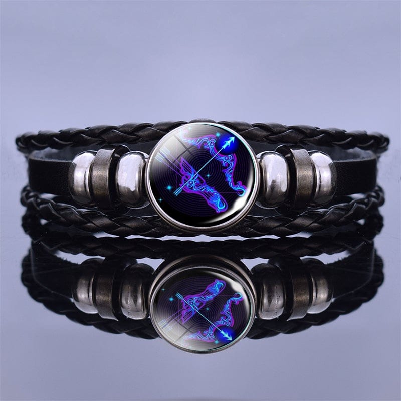 ElysMode Bracelet H Luminous 12 Constellation Bracelet Black Leather