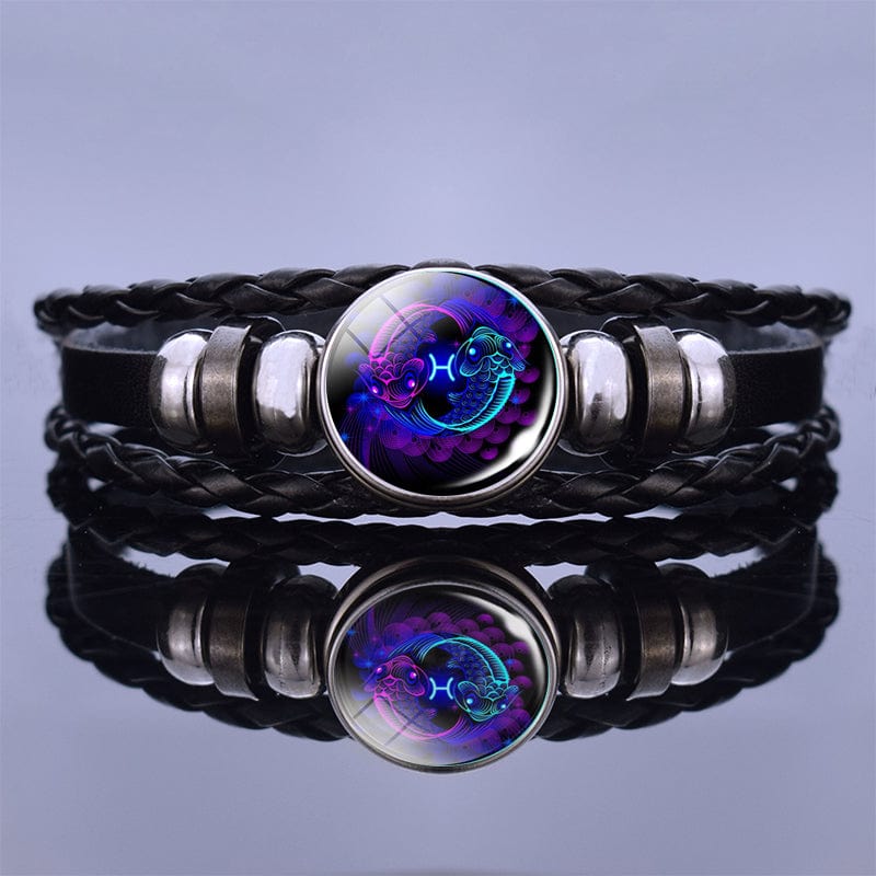 ElysMode Bracelet J Luminous 12 Constellation Bracelet Black Leather