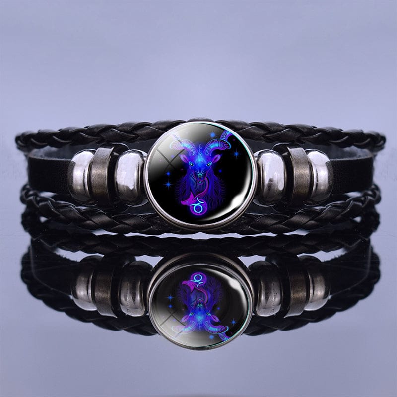 ElysMode Bracelet K Luminous 12 Constellation Bracelet Black Leather