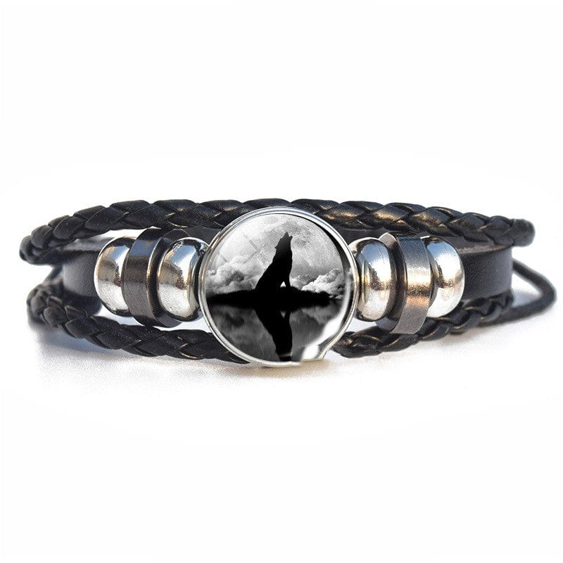 Elysmode Bracelet Wolf's Black Leather Vintage Handwoven Bracelet