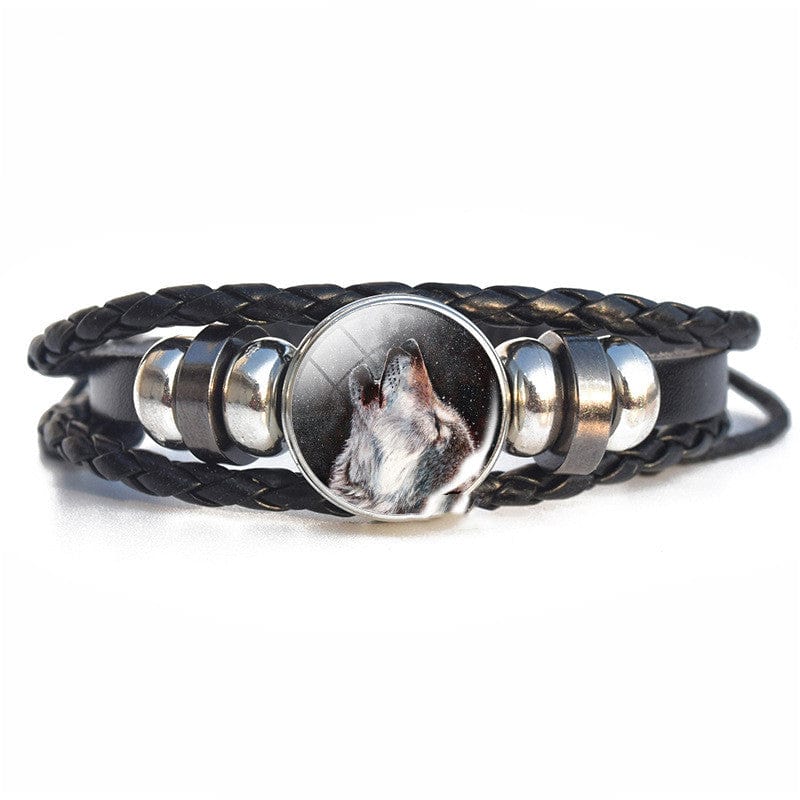 Elysmode Bracelet Wolf's Black Leather Vintage Handwoven Bracelet