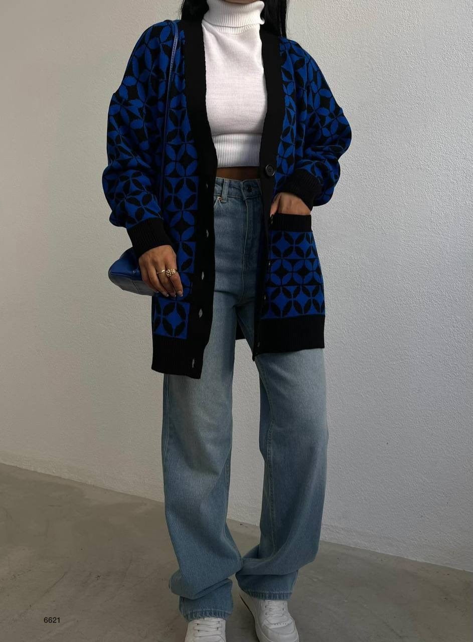 ElysMode Cardigan Oversize Patterned Cardigan