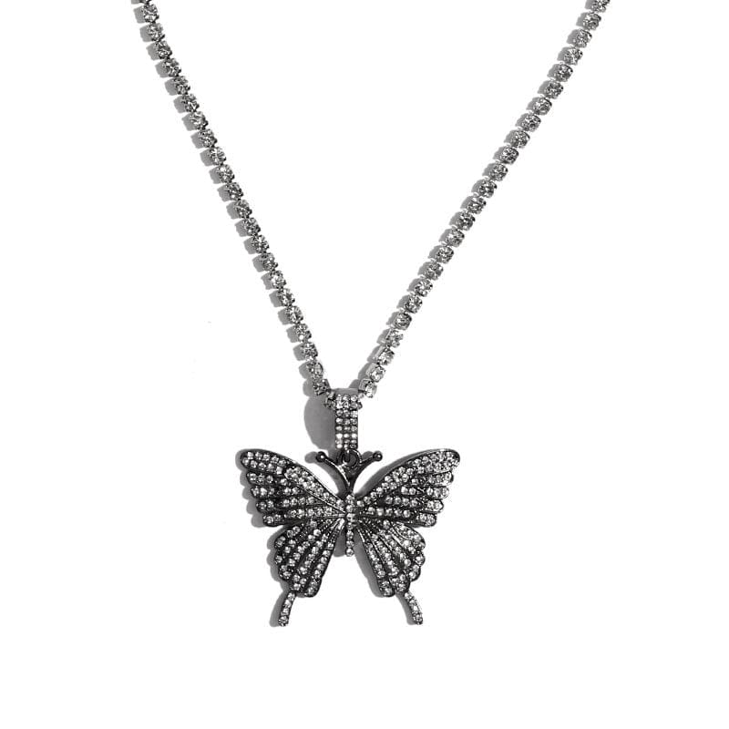 Elysmode Necklace Big Butterfly / Black 3PC Butterfly Choker Tennis