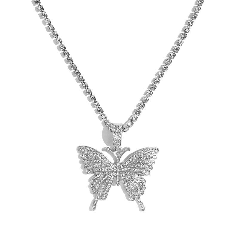 Elysmode Necklace Big Butterfly / White Silver 2PC Butterfly Choker Tennis