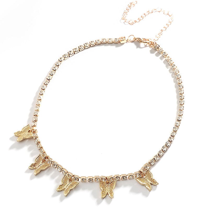 Elysmode Necklace Mini Butterflies / 18K Gold Plated Butterfly Choker Tennis