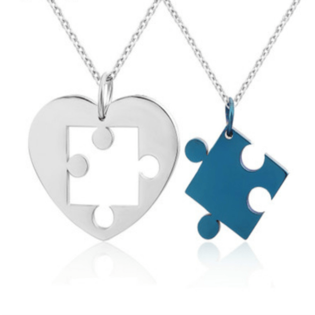 world of couple Necklace Blue Puzzle Necklace Set