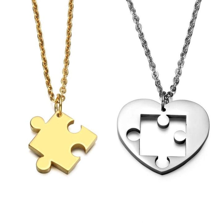 world of couple Necklace Gold Puzzle Necklace Set