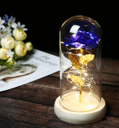 Elysmode Rose Lamp Blue Enchanted Forever Rose Flower In Glass LED Light Christmas Decoration