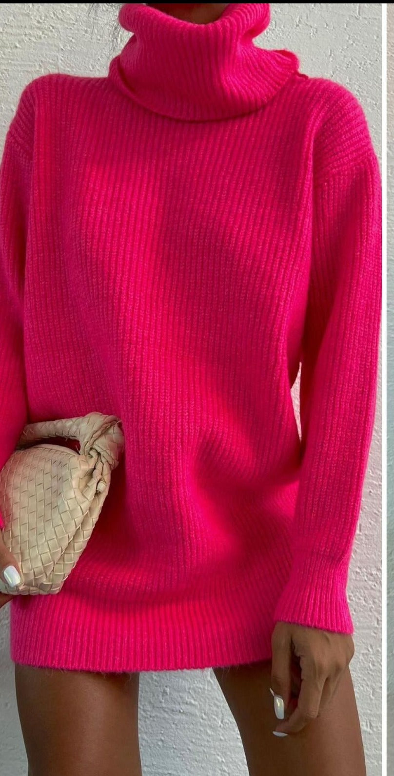 ElysMode Shirts & Tops Free Size / Fouchia Knitwear Dress Sweater